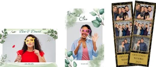 Exemples de tirages photobooth : format paysage, portrait et marque-page